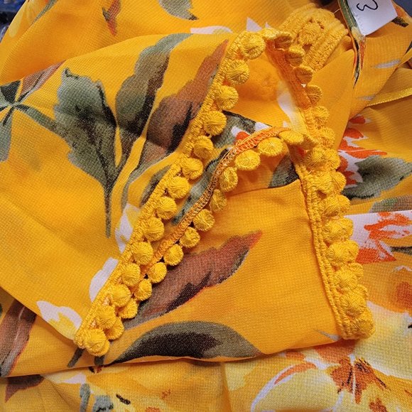 EMORY PARK Stitch Fix Landry Crochet Trim Open Kimono Yellow Floral Size Med New - Picture 6 of 9